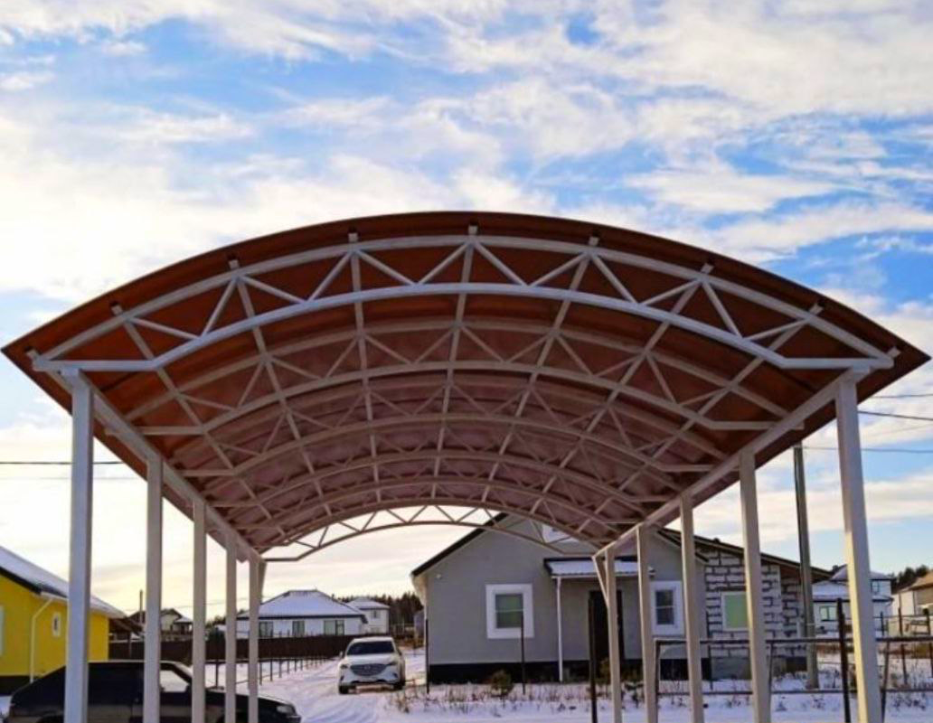 Автонавес на несколько авто Односкатный навес из сотового поликарбоната