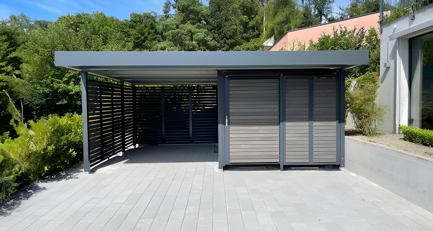 Двускатный навес с поликарбонатом для автомобиля